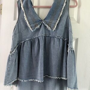 Trendy Boutique Blue Frayed Denim Tank Top